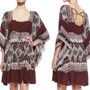 FREE PEOPLE Heart of Gold Dress in Scarlett Boho Butterfly Sleeves Women’s Sz XS